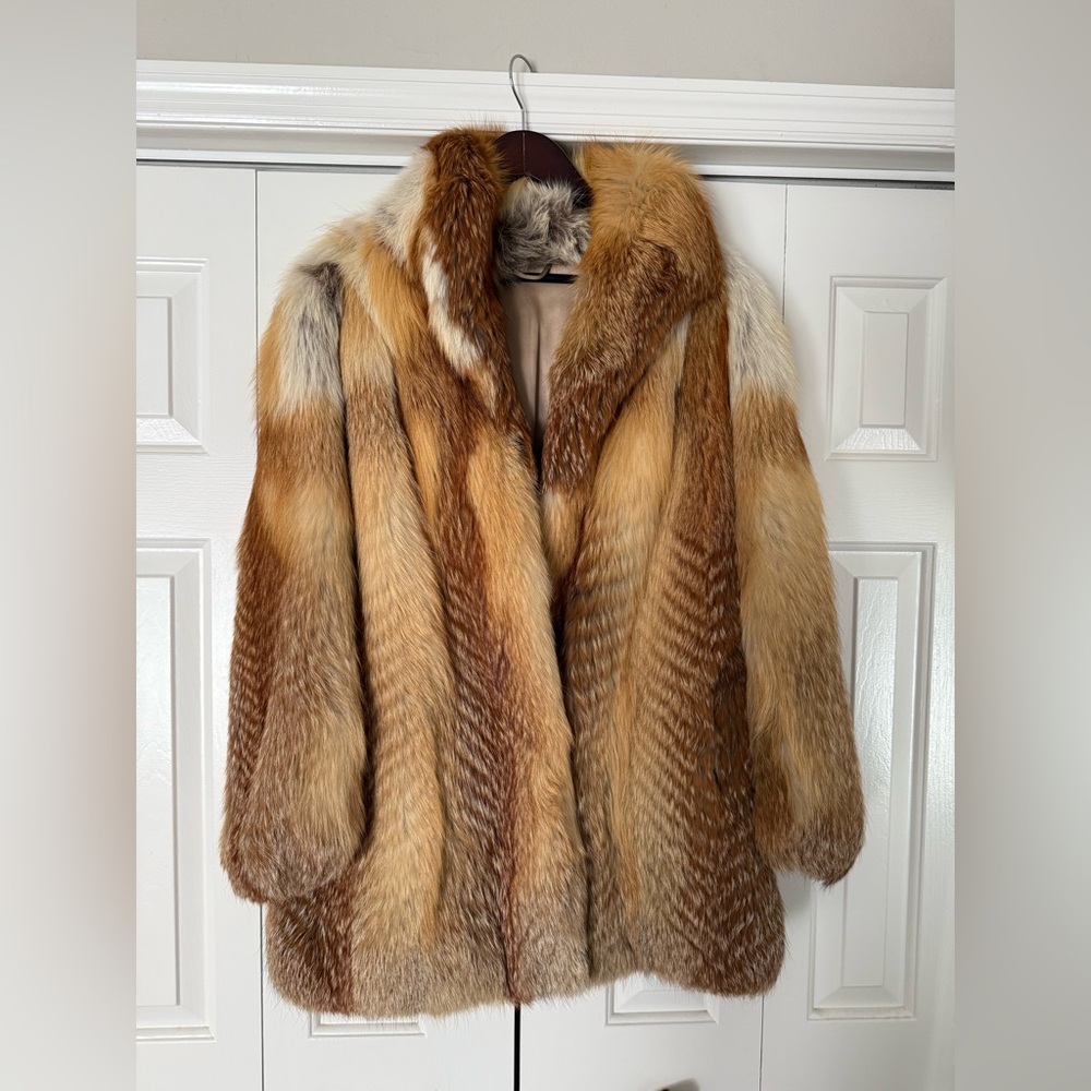 Luxurious red fox fur coat- Car coat length